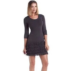 Calvin Klein Elegant Charcoal Grey Fringe Bottom Dress